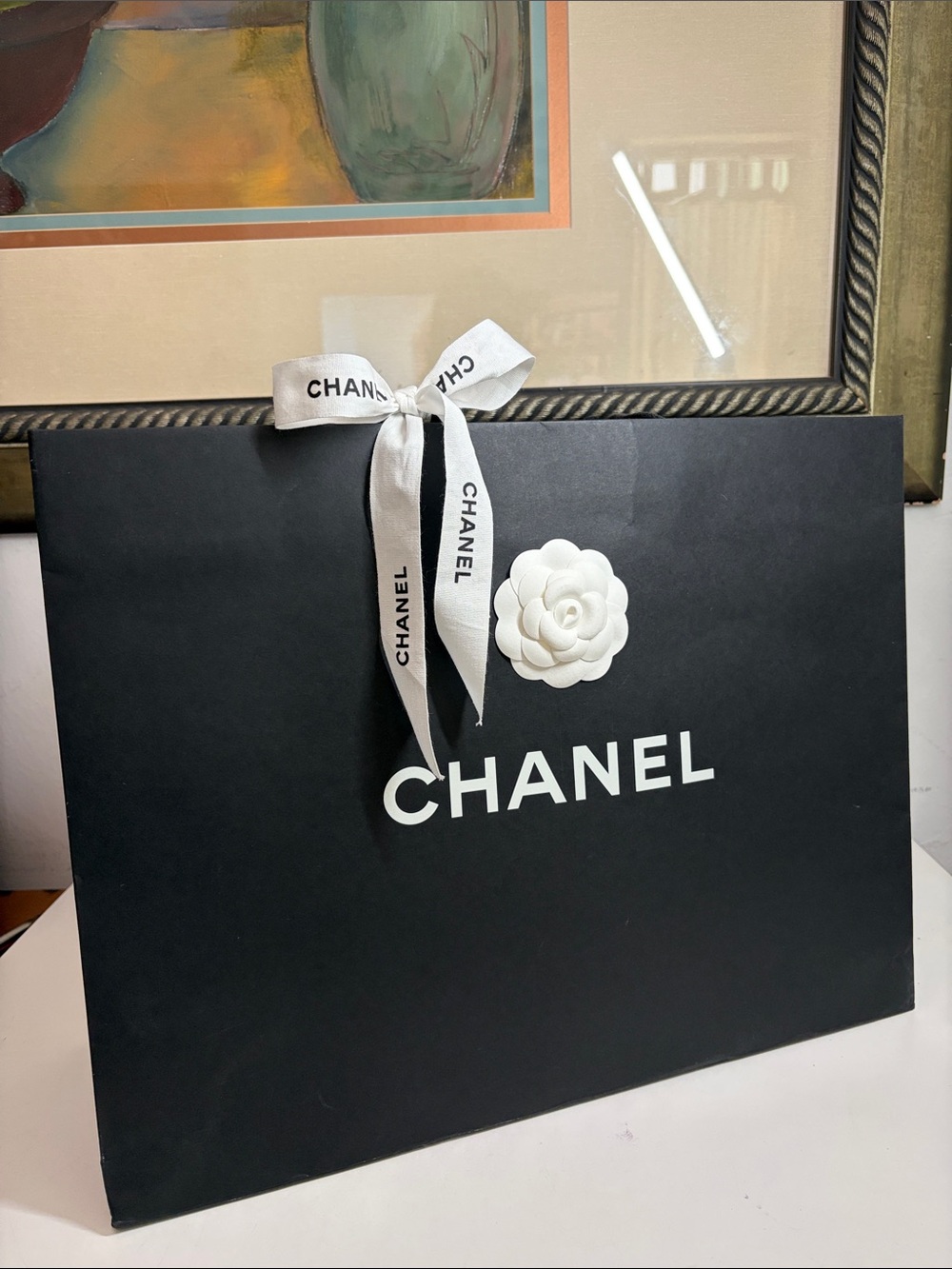 Chanel Empty Gift Bag With White Flower And Ribbon